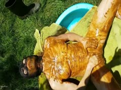 Whore got covered in poop as she eats poop
